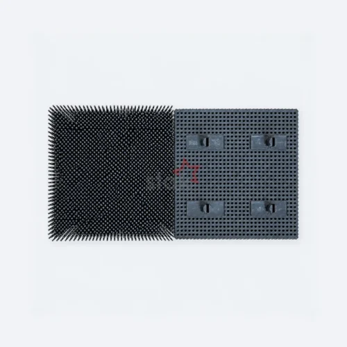 060548 / 60548 / 70144014 black Nylon bristle block for Bullmer D-Series cutters, paired bristle and underside views.