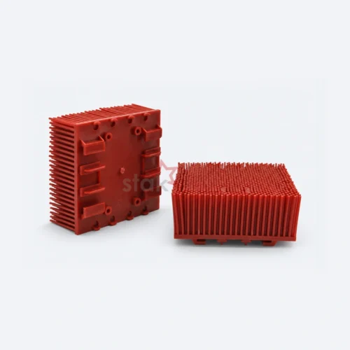 130298 / 703493 red Nylon bristle block for Lectra VT2500 cutters, angled front and underside views.