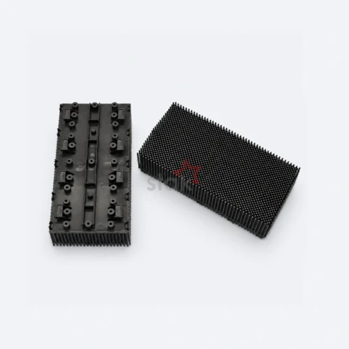 131241 / 704234 black Nylon bristle block for Lectra FX / FP / Q25 cutters, angled bristle and underside views.