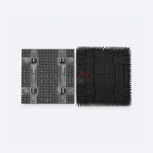 170144065 black Nylon bristle block for Bullmer S80 / S100 cutters, paired bristle and underside views.