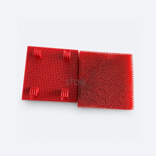 5.918.11.116 red Nylon bristle block for IMA, paired bristle and underside views.