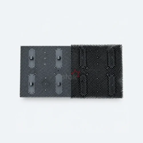 508-50-102 black Nylon bristle block for Morgan Razor 25 / Razor 50, paired bristle and underside views.