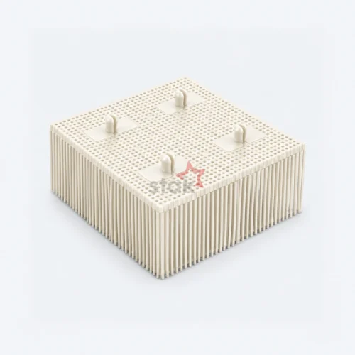 Stak 82237002 white Nylon bristle block for Gerber cutters, angled view with a round foot base.