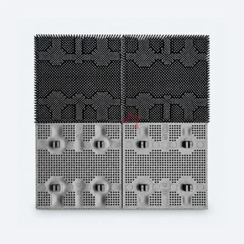 Stak 92911001 / 94970100 / 1011272000 / 1011272001 black Poly bristle block for Gerber cutters, bristle surface and base views with a square foot base.