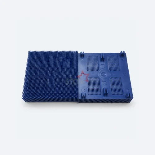 Stak 96386003 blue Poly bristle block for Gerber cutters, front and base views.