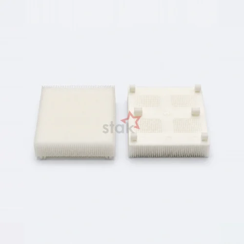 Stak 96386004 white Poly bristle block for Gerber cutters, front and base views.