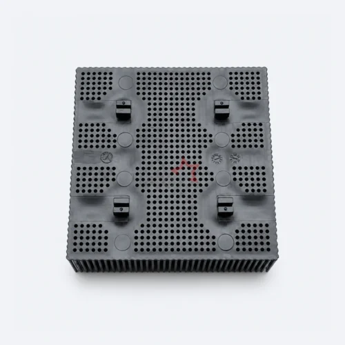 Grey / Black Nylon replacement bristle block for Jinwei, 101.5 x 101.5 x 42 mm, grey underside and black bristles, angled view.