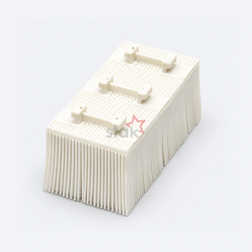 White Nylon replacement bristle block for KM / Hashima, 100 x 50 x 50 mm, white underside and side example.