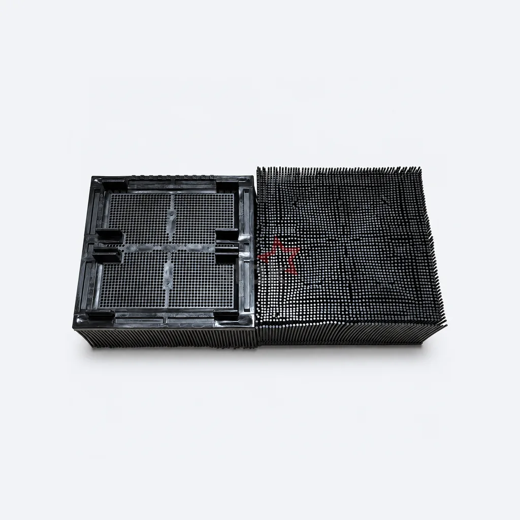 Black Nylon replacement bristle block for SHIMASAKEI, 101.5 x 101.5 x 44 mm, paired bristle-side and cross-braced underside views.