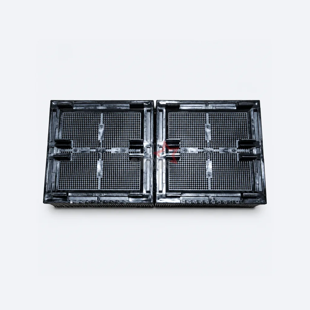 Black Nylon replacement bristle block for SHIMASAKEI, 101.5 x 101.5 x 44 mm, paired cross-braced underside views.