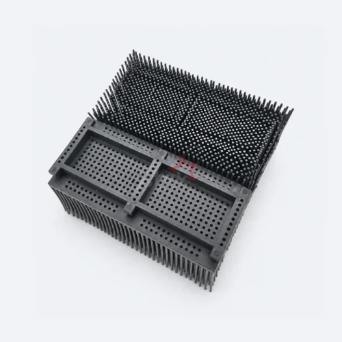 Black Nylon replacement bristle block for Takatori, 100 x 50 x 49 mm, Perforated-Rim Base, bristle-side and underside with perforated outer rim.